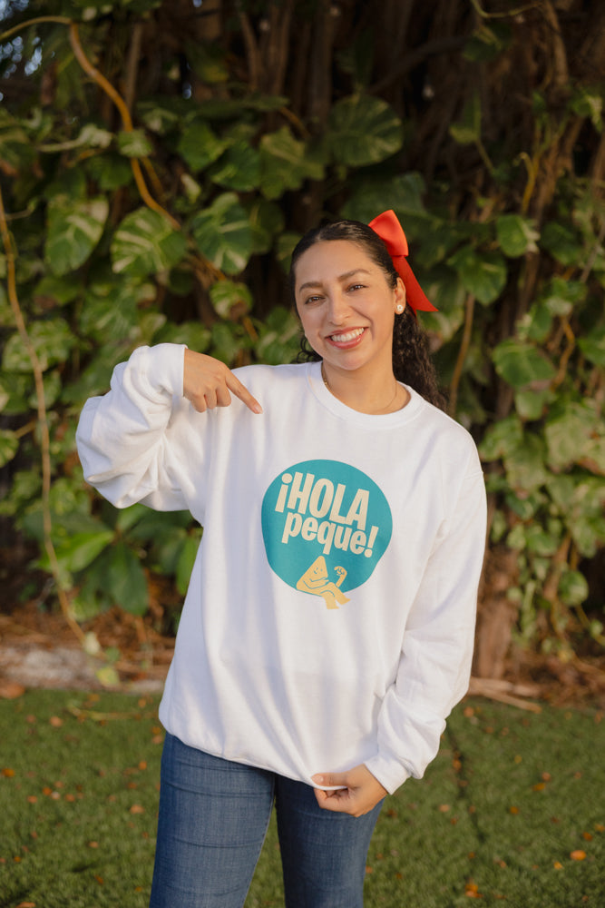 Adult White Crewneck - ¡Hola Peque!